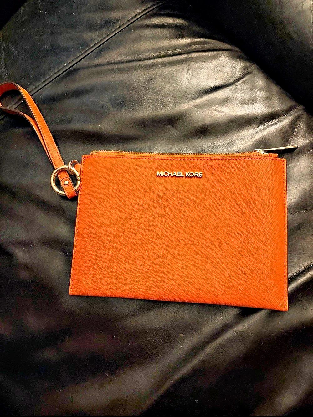 Michael Kors Jet Set Travel Large Leather Smartphone Wristlet Orange Wristlet, l
